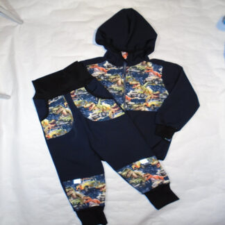 Set půlnoční modrý souprava - zim. softshell. DINOSAUŘI s auty