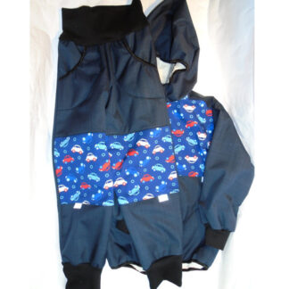 Set chlapecký půlnoční modrý souprava - beránek. softshell. AUTA